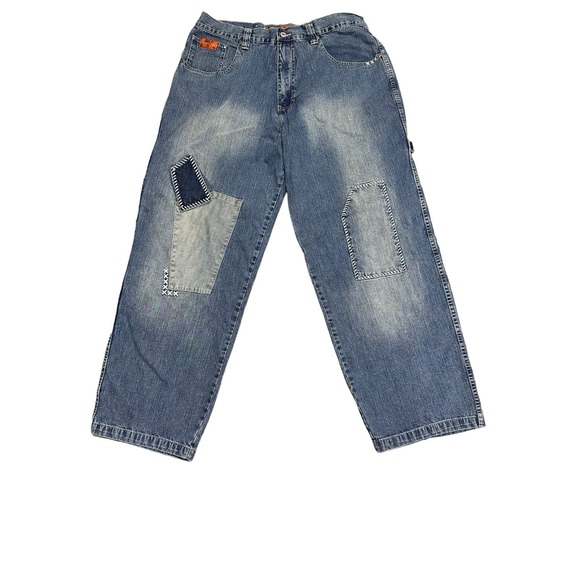 OZOC Mens Carpenter‎ Jeans with Patches 36x33 VTG 90s Skater Hip Hop Wide Leg - Picture 1 of 9